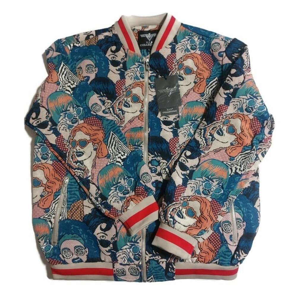 VIP Collection Faces Tapestry Bomber Jacket Retro Graphic Streetwear Mens XL